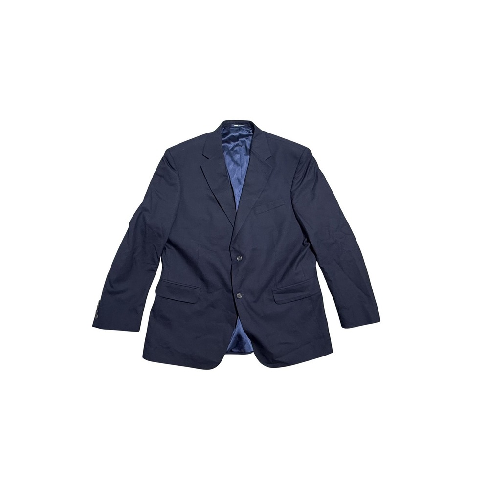 Lands' End Blazer Mens 44 Navy Wool Regular Fit Two Button Sport Coat Jacket